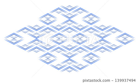 Ornamental geometric design element. Blue rhombuses with sharp rays on white background. Fantasy stylized ethnic ornament of lines. Blue monochrome isolated decor Ornamental geometric design element. Blue rhombuses with sharp rays on white background. Fantasy stylized ethnic ornament of lines. Blue monochrome isolated decor 139937494