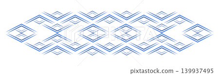 Elongated ornamental geometric design element. Blue rhombuses with sharp lines on white background. Fantasy stylized ethnic ornament. Blue monochrome isolated decor Elongated ornamental geometric design element. Blue rhombuses with sharp lines on white background. Fantasy stylized ethnic ornament. Blue monochrome isolated decor 139937495