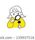 A child looking at clover with a magnifying glass. 139937518