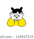 A child making binoculars with their hands and looking through them. 139937519