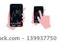 Illustration of a hand operating an FX chart on a smartphone. 139937750