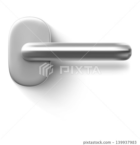 A modern matte metal door handle on a white background. A modern matte metal door handle on a white background. 139937983