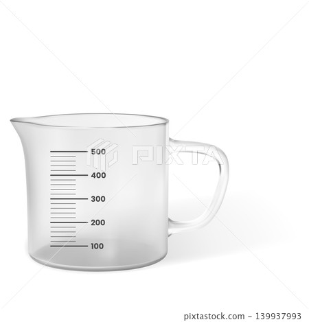 Empty, transparent plastic measuring cup with a 500 ml graduation, spout, and handle. 139937993