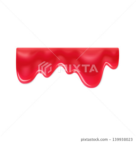 Red paint drop flow border 3D realistic vector illustration, color syrup, melt nectar dripping down, glossy liquid flow Red paint drop flow border 3D realistic vector illustration, color syrup, melt nectar dripping down, glossy liquid flow 139938023