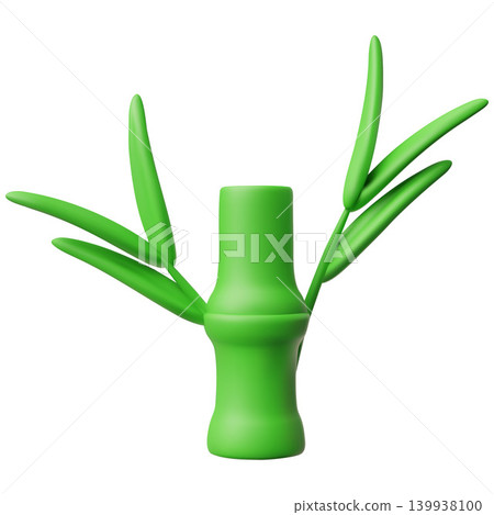 3D green bamboo stem with leaves, tropical plant, botany, flora. 3D green bamboo stem with leaves, tropical plant, botany, flora. 139938100