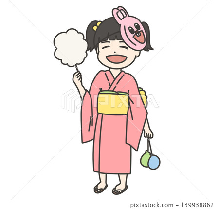一位身穿粉紅色浴衣的女孩正在享受夏日祭典。 139938862