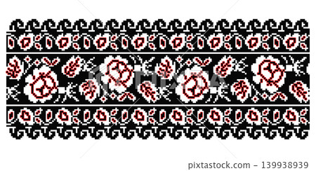 Chernihiv Ukrainian embroidery roses in red black Chernihiv Ukrainian embroidery roses in red black 139938939