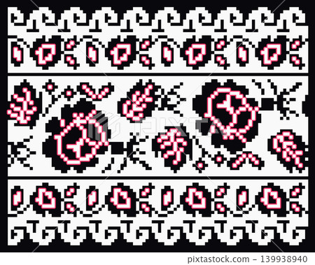 Ukrainian embroidery roses in white, red on black Ukrainian embroidery roses in white, red on black 139938940