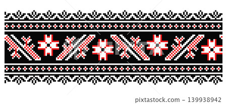 Chernihiv Ukrainian ornament Alatyr stars on black Chernihiv Ukrainian ornament Alatyr stars on black 139938942