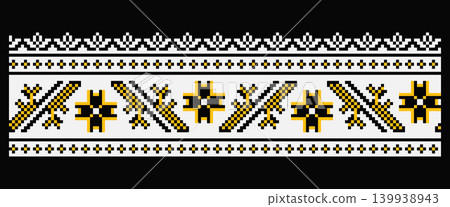 Ukrainian ornament with Alatyr stars on black Ukrainian ornament with Alatyr stars on black 139938943
