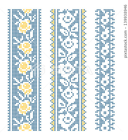 Ukrainian cross-stitch set, floral yellow blue 139938946