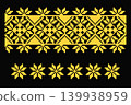 Yellow traditional ornament with stars embroidery 139938959