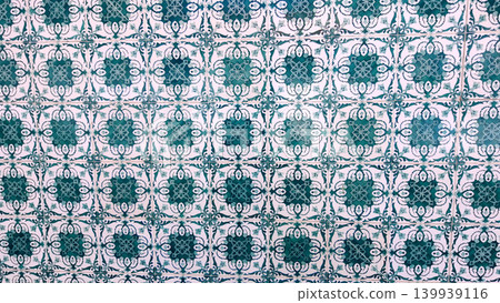 Seamless Background of Traditional Portuguese Azulejo Tiles in Teal and White Seamless Background of Traditional Portuguese Azulejo Tiles in Teal and White 139939116