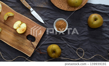 Apples on a Table with Cinnamon Apples on a Table with Cinnamon 139939191
