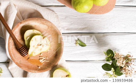 Tasty pears with honey and nuts Tasty pears with honey and nuts 139939486
