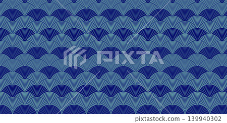 Traditional Japanese wave patterns in blue tones Traditional Japanese wave patterns in blue tones 139940302