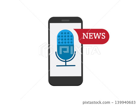 Mobile news podcast microphone icon on smartphone stock illustration. Mobile news podcast microphone icon on smartphone stock illustration. 139940683