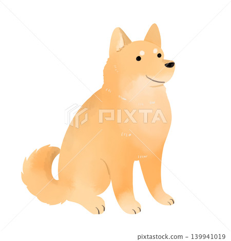 A watercolor-style illustration of a Shiba Inu sitting and smiling. A cute cut of a Japanese dog. A watercolor-style illustration of a Shiba Inu sitting and smiling. A cute cut of a Japanese dog. 139941019