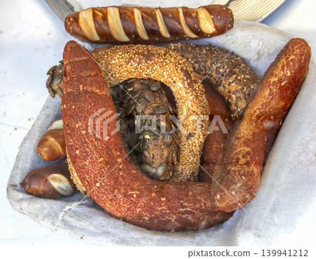 Baked pastry items pile Baked pastry items pile 139941212