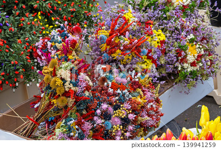 Decorative colorful flowers on street Decorative colorful flowers on street 139941259