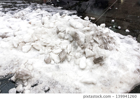 Dirty snow on city street Dirty snow on city street 139941260