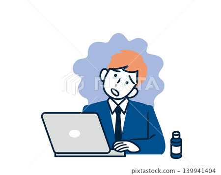A depressed man drinks an energy drink while working. A depressed man drinks an energy drink while working. 139941404