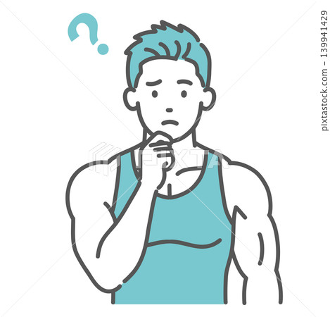 插圖描繪了一位私人教練(一位肌肉發達的男士)擔心或難以完成的姿勢。 插圖描繪了一位私人教練(一位肌肉發達的男士)擔心或難以完成的姿勢。 139941429
