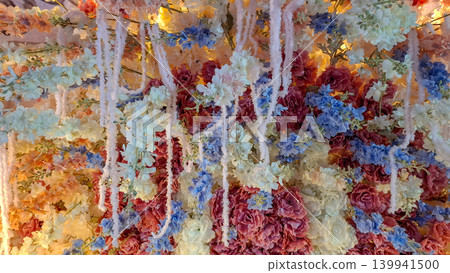 Beautiful Hanging Flower Backdrop for Luxury Wedding Stage Decor Beautiful Hanging Flower Backdrop for Luxury Wedding Stage Decor 139941500