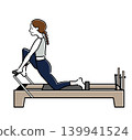 A woman stretching her legs using a Pilates machine. 139941524