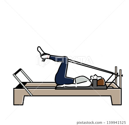 Woman in tabletop position during machine Pilates Woman in tabletop position during machine Pilates 139941525