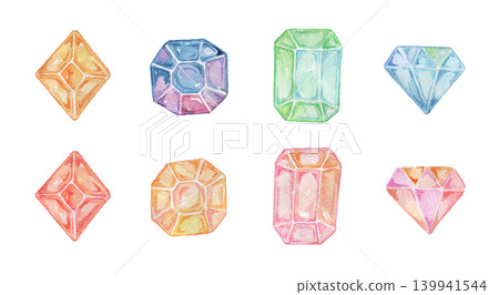 閃亮的寶石插畫(水彩) 閃亮的寶石插畫(水彩) 139941544