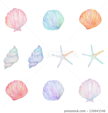 色彩繽紛的貝殼插圖(水彩) 色彩繽紛的貝殼插圖(水彩) 139941546