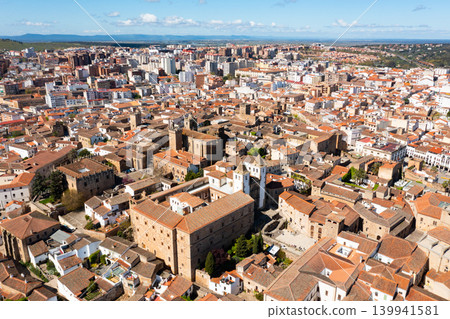 Aerial view of historic and modern quarters of Caceres, Spain Aerial view of historic and modern quarters of Caceres, Spain 139941581