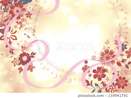 A gorgeous background texture featuring flowers and ribbons. 139941791