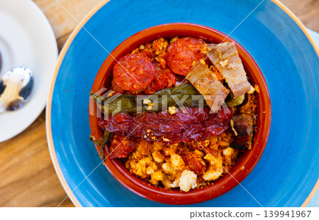 Migas with fish and vegetables. spanish cuisine Migas with fish and vegetables. spanish cuisine 139941967