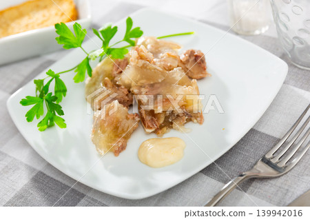 Traditional russian dish kholodets served on plate 139942016