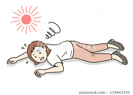 An illustration of a young woman who has collapsed and is lying face down due to heatstroke. An illustration of a young woman who has collapsed and is lying face down due to heatstroke. 139942545