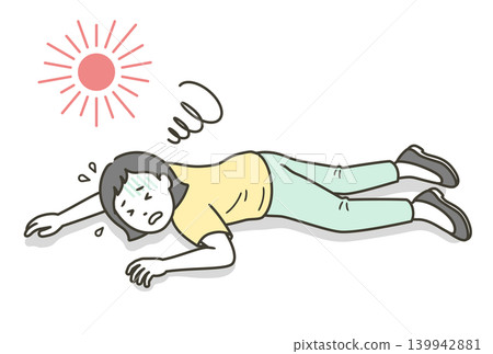 An illustration of a young woman who has collapsed and is lying face down due to heatstroke. An illustration of a young woman who has collapsed and is lying face down due to heatstroke. 139942881