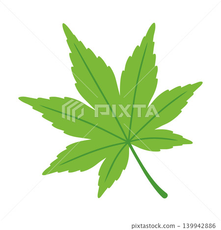 簡潔的日式扁平風格綠色楓葉插畫。 簡潔的日式扁平風格綠色楓葉插畫。 139942886