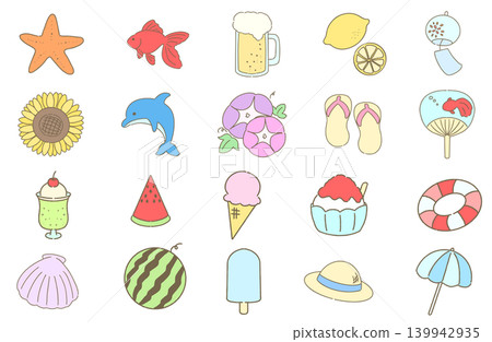 A set of cute, simple summer-themed icons. A set of cute, simple summer-themed icons. 139942935