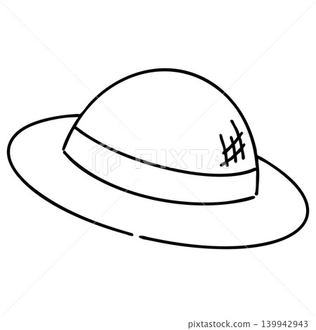可愛的夏季主題單色插畫圖標，草帽 139942943