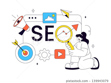 SEO Vector Illustration Featuring Search Engine Optimization, Digital Marketing Strategy, Analytics, Target Audience, and Web Growth Design SEO Vector Illustration Featuring Search Engine Optimization, Digital Marketing Strategy, Analytics, Target Audience, and Web Growth Design 139943079