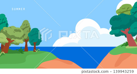 Summer Landscape Cliff Trees Ocean 139943259