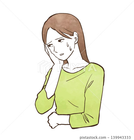 年輕女子(上半身)正在思考、擔憂和焦慮——水彩風格手繪插畫素材 年輕女子(上半身)正在思考、擔憂和焦慮——水彩風格手繪插畫素材 139943333