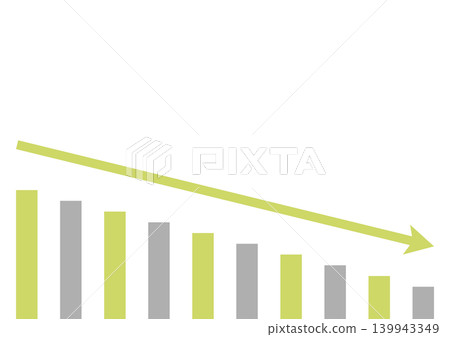 A set of arrows (green and gray) consisting of a long, downward-sloping graph made up of many bars. A set of arrows (green and gray) consisting of a long, downward-sloping graph made up of many bars. 139943349