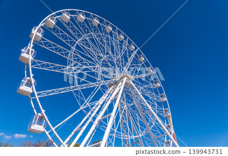 Ferris wheel under blue sky, capturing fun and adventure on a sunny day. Ferris wheel at the amusement park adjacent to the hotel Ferris wheel under blue sky, capturing fun and adventure on a sunny day. Ferris wheel at the amusement park adjacent to the hotel 139943731
