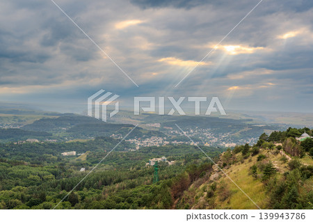 View of the mountains and Kislovodsk from the observation decks of the Kislovodsk Park View of the mountains and Kislovodsk from the observation decks of the Kislovodsk Park 139943786