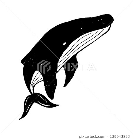 Printmaking style: Swimming whale, monochrome. 139943833