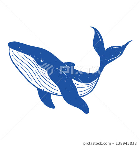 版畫風格,版畫風格,遊動的鯨魚,單色,藍色 版畫風格,版畫風格,遊動的鯨魚,單色,藍色 139943838