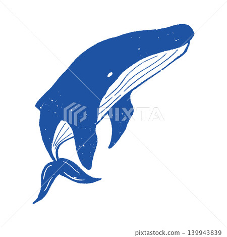 版畫風格,版畫風格,遊動的鯨魚,單色,藍色 版畫風格,版畫風格,遊動的鯨魚,單色,藍色 139943839